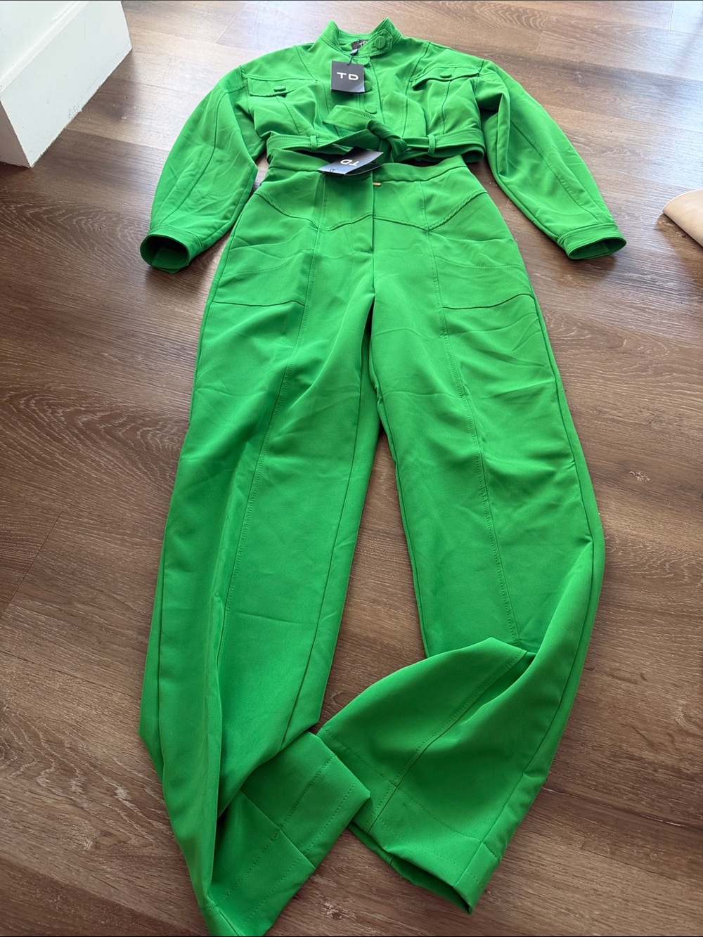 Tailored Green Long-Sleeve Jumpsuit